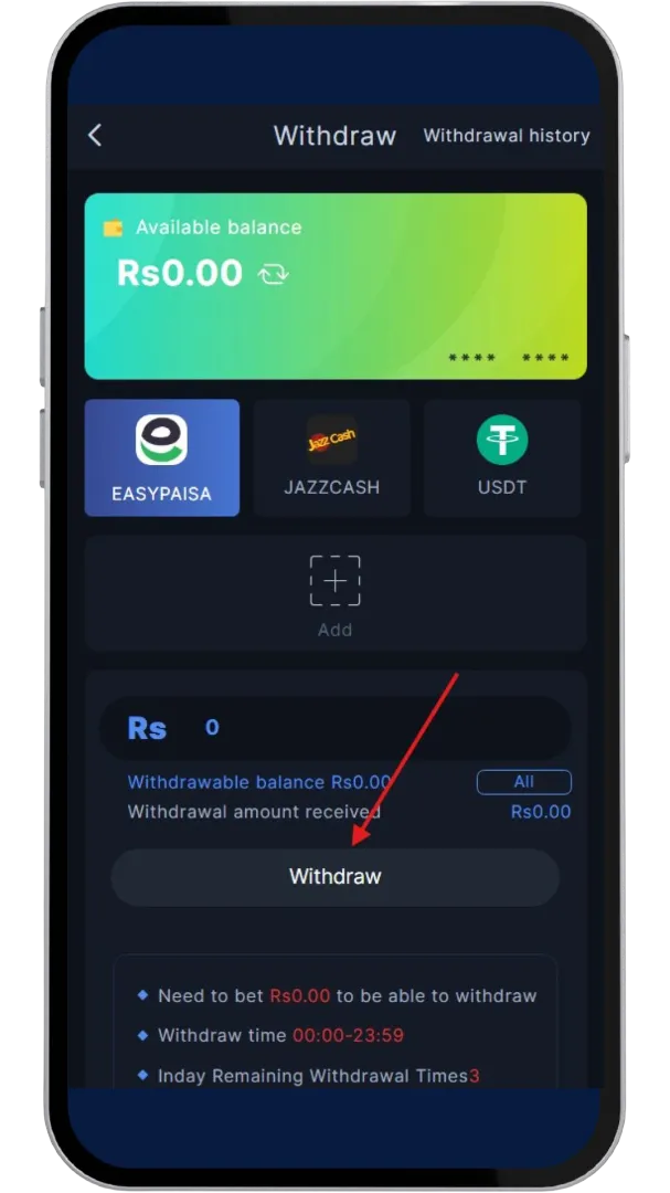 Click withdraw button